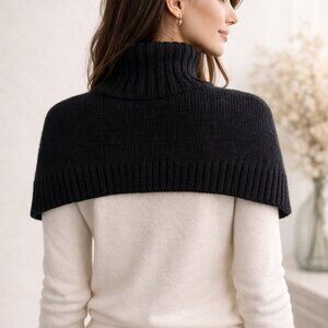 Women’s Knit Turtleneck Shoulder Warmer Black Co-op Wool Blend Size S